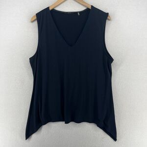 TAHARI Tank Top XL V-Neck Asymmetric Hem Stretch Jersey Sleeveless Blue